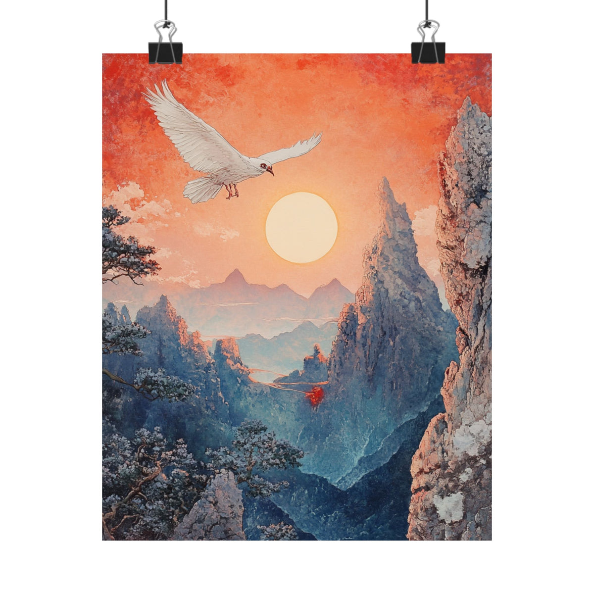 Serene Landscape Matte Vertical Posters - Mountain Sunset Art Decor