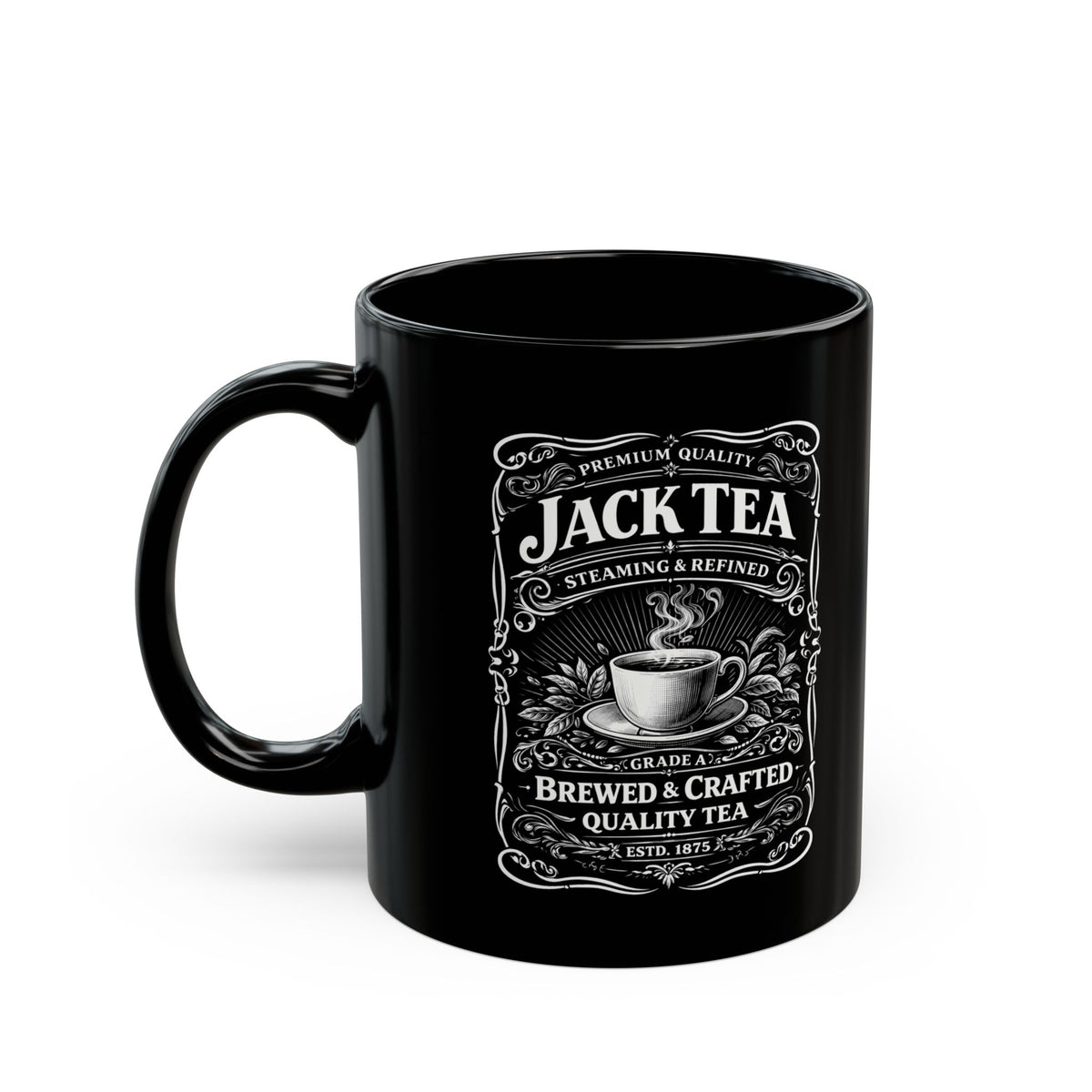 Jack Tea Vintage Black Mug — Brewed & Crafted Tea Design (11oz, 15oz)