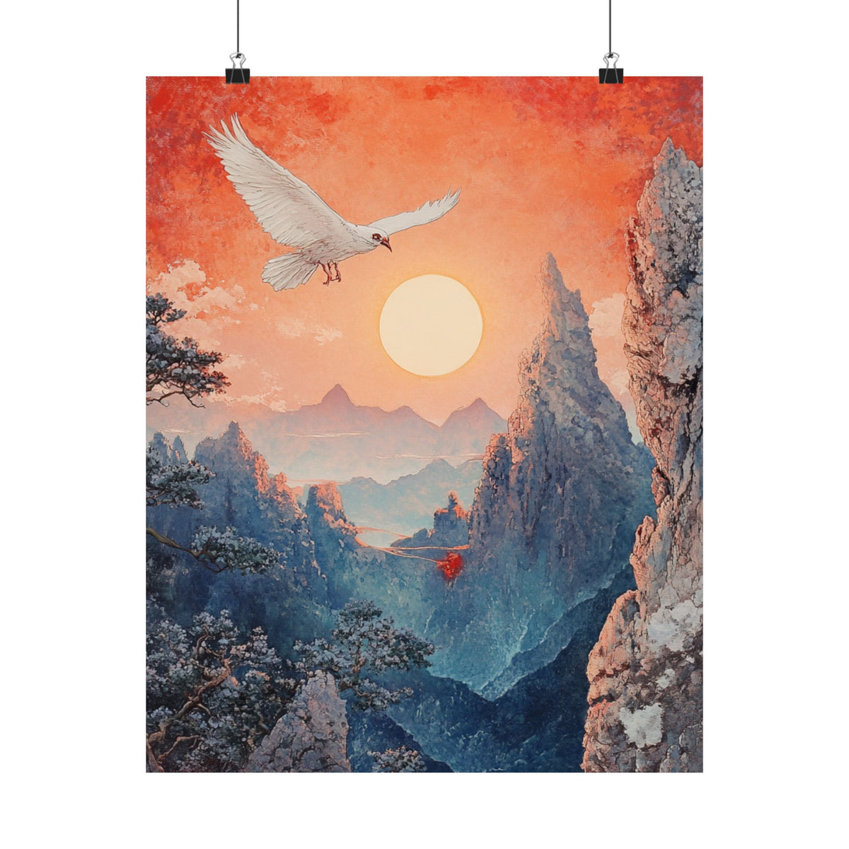 Serene Landscape Matte Vertical Posters - Mountain Sunset Art Decor