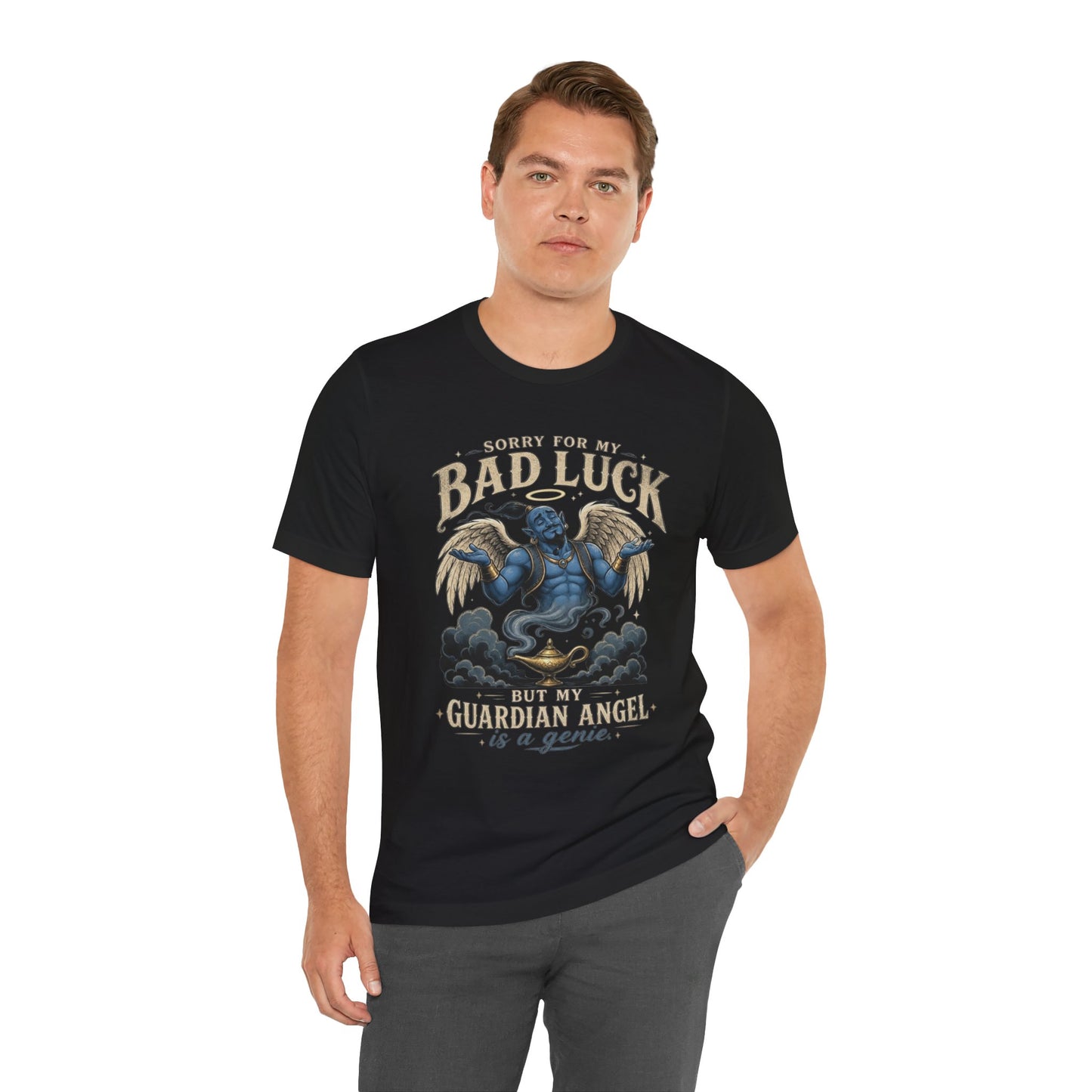 Bad Luck Guardian Angel Tee — 'Sorry for My Bad Luck But My Guardian Angel is an Genie' Graphic T-Shirt