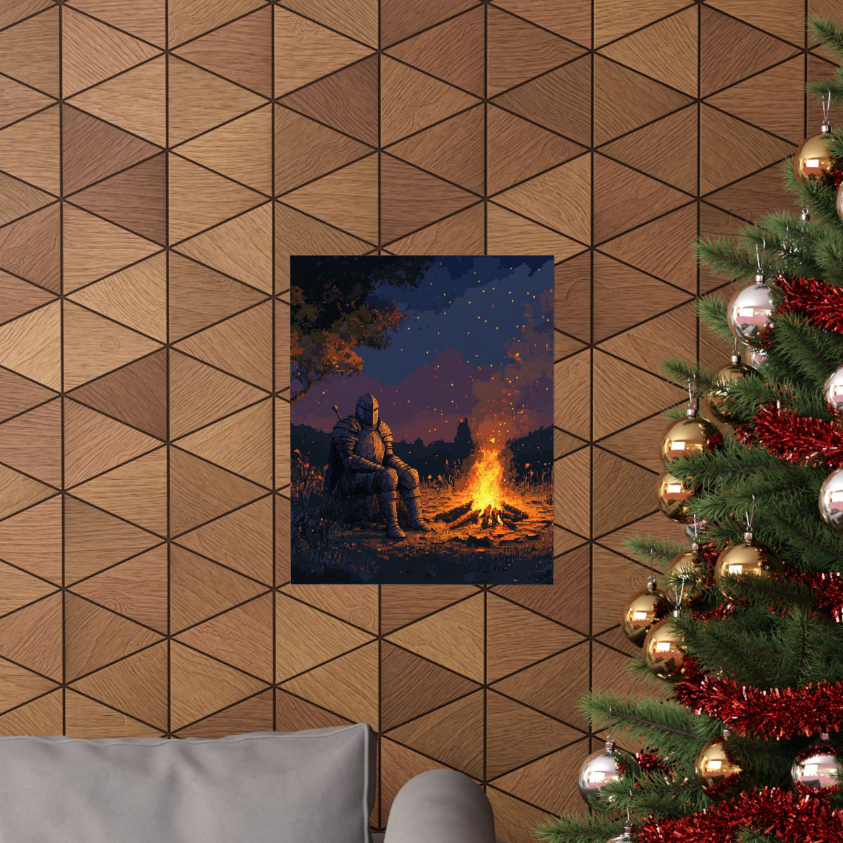 Medieval Knight Campfire Matte Vertical Poster | Cozy Decor for Gamers & Fantasy Lovers