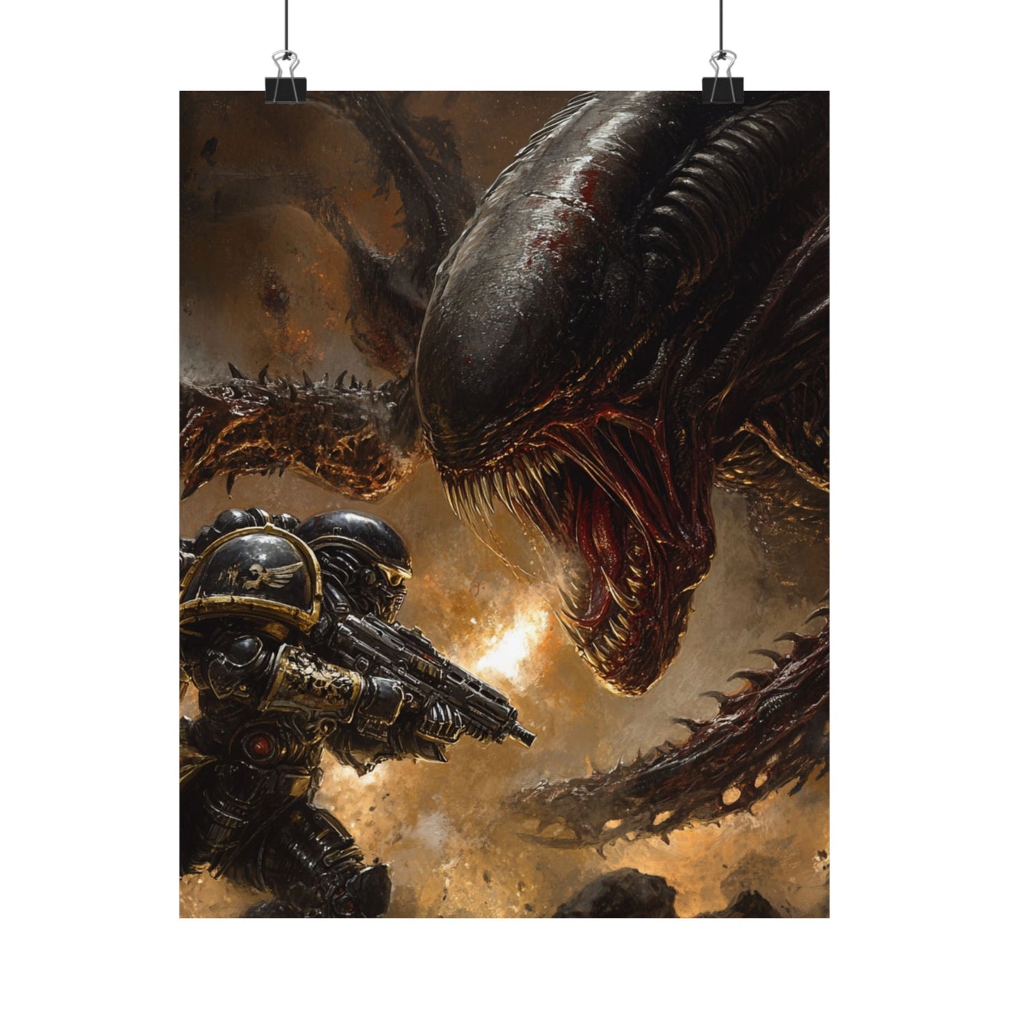 Epic Battle Matte Vertical Poster - Sci-Fi Alien Art