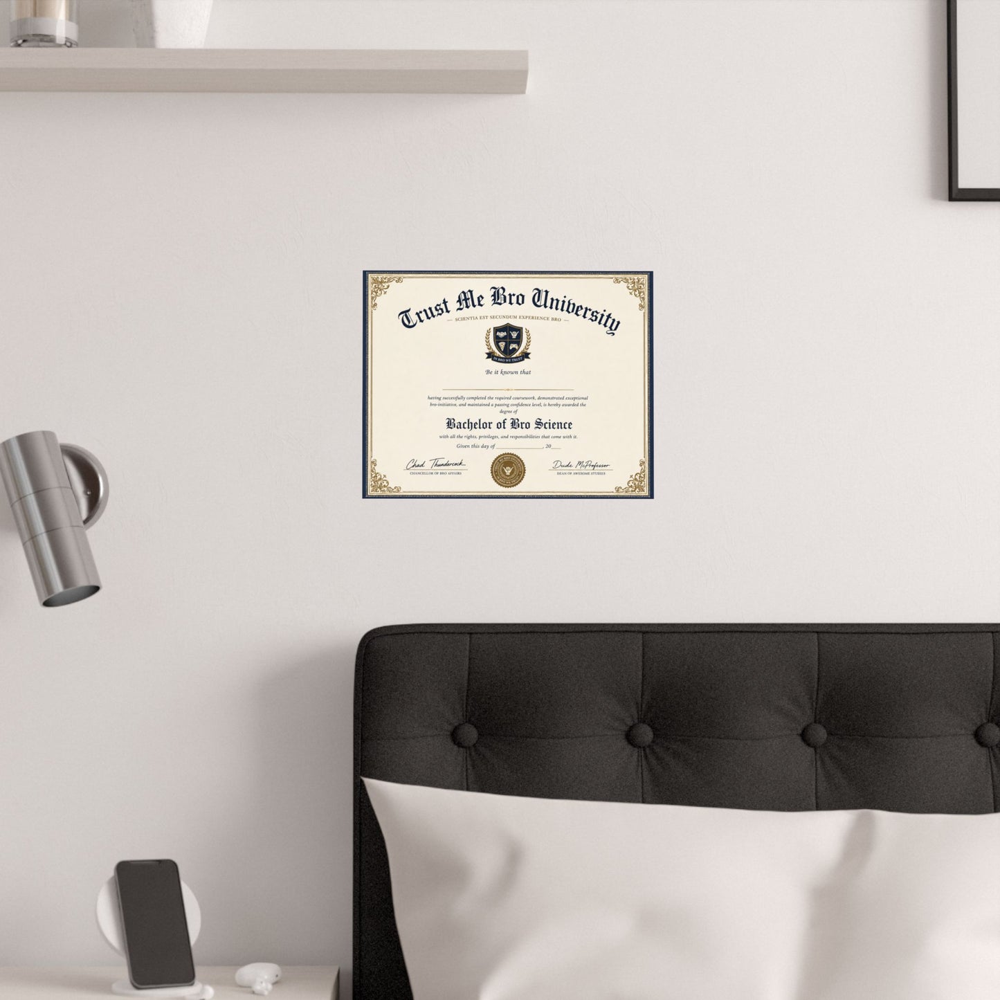 Trust Me Bro University Diploma Satin Poster — Novelty 'Bachelor of Bro Science' Certificate
