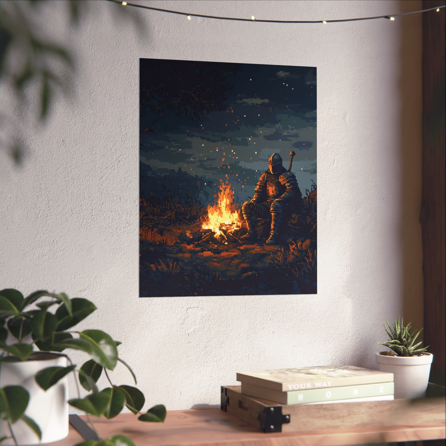 Epic Knight Campfire Matte Vertical Poster - Retro Pixel Art Decor