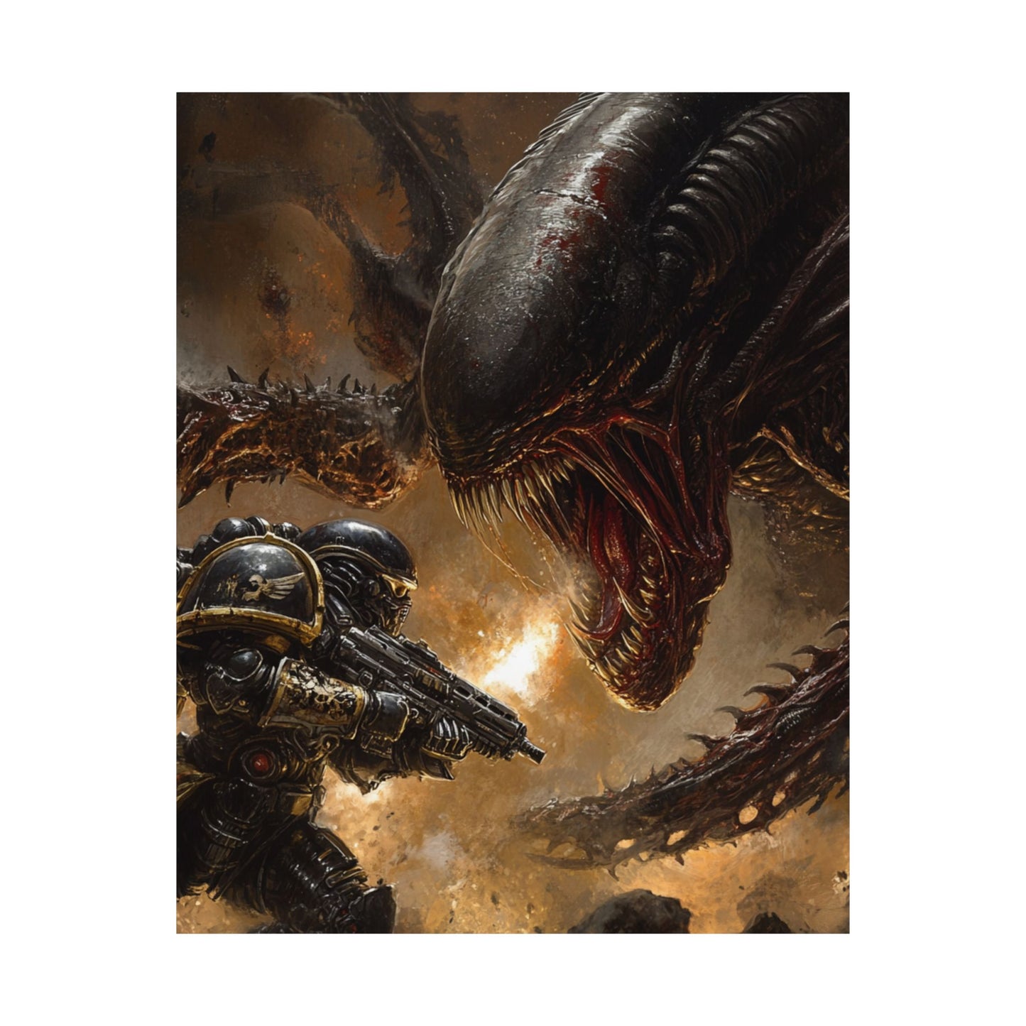Epic Battle Matte Vertical Poster - Sci-Fi Alien Art