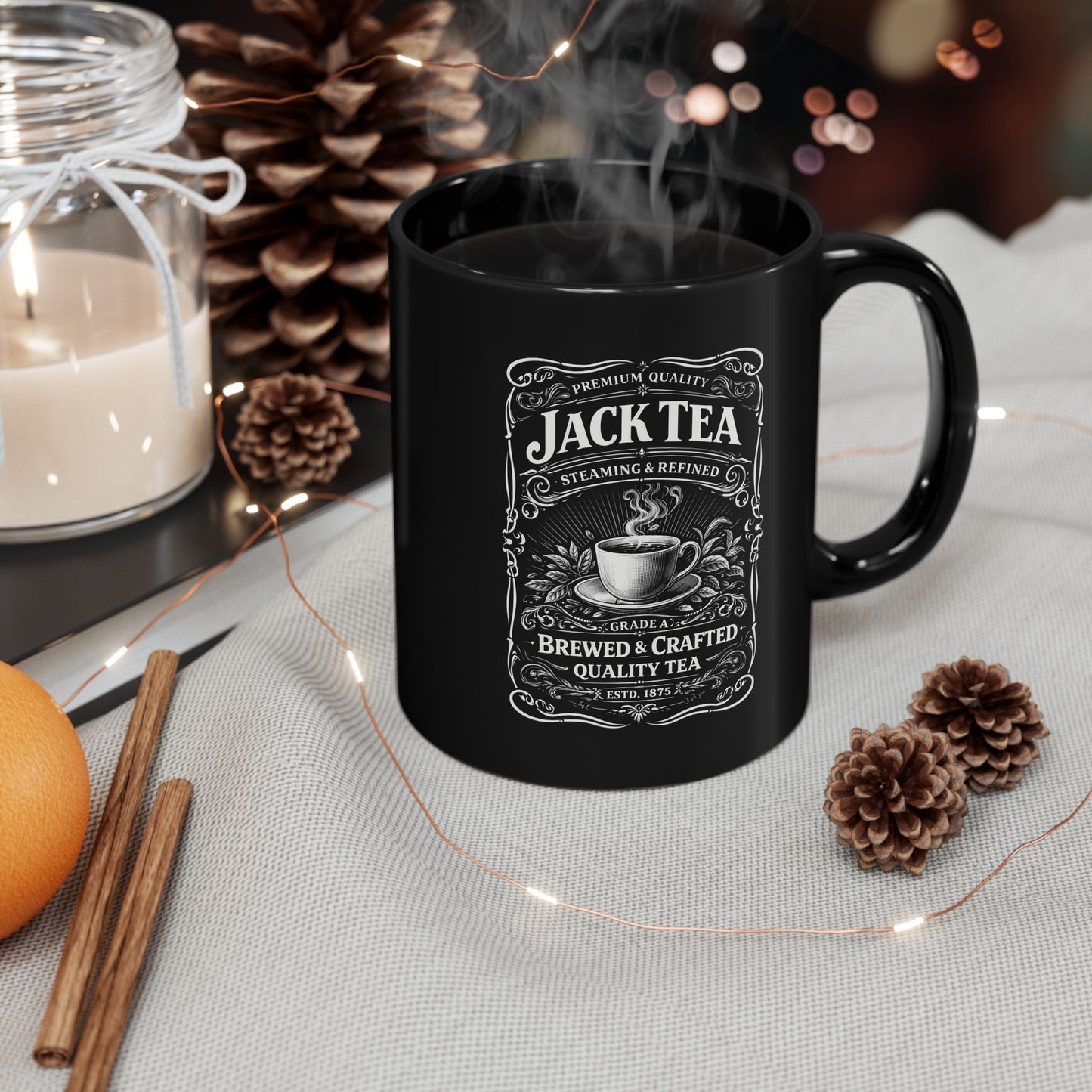 Jack Tea Vintage Black Mug — Brewed & Crafted Tea Design (11oz, 15oz)