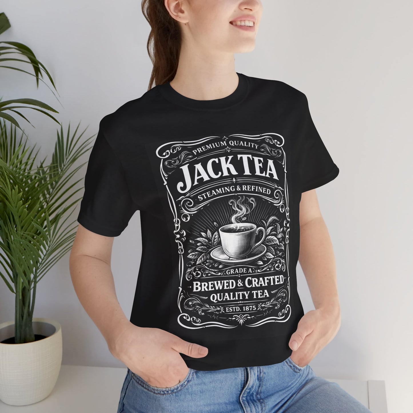 Jack Tea Vintage Label Tee — Brewed & Crafted Coffee-Style Tea Graphic T-Shirt