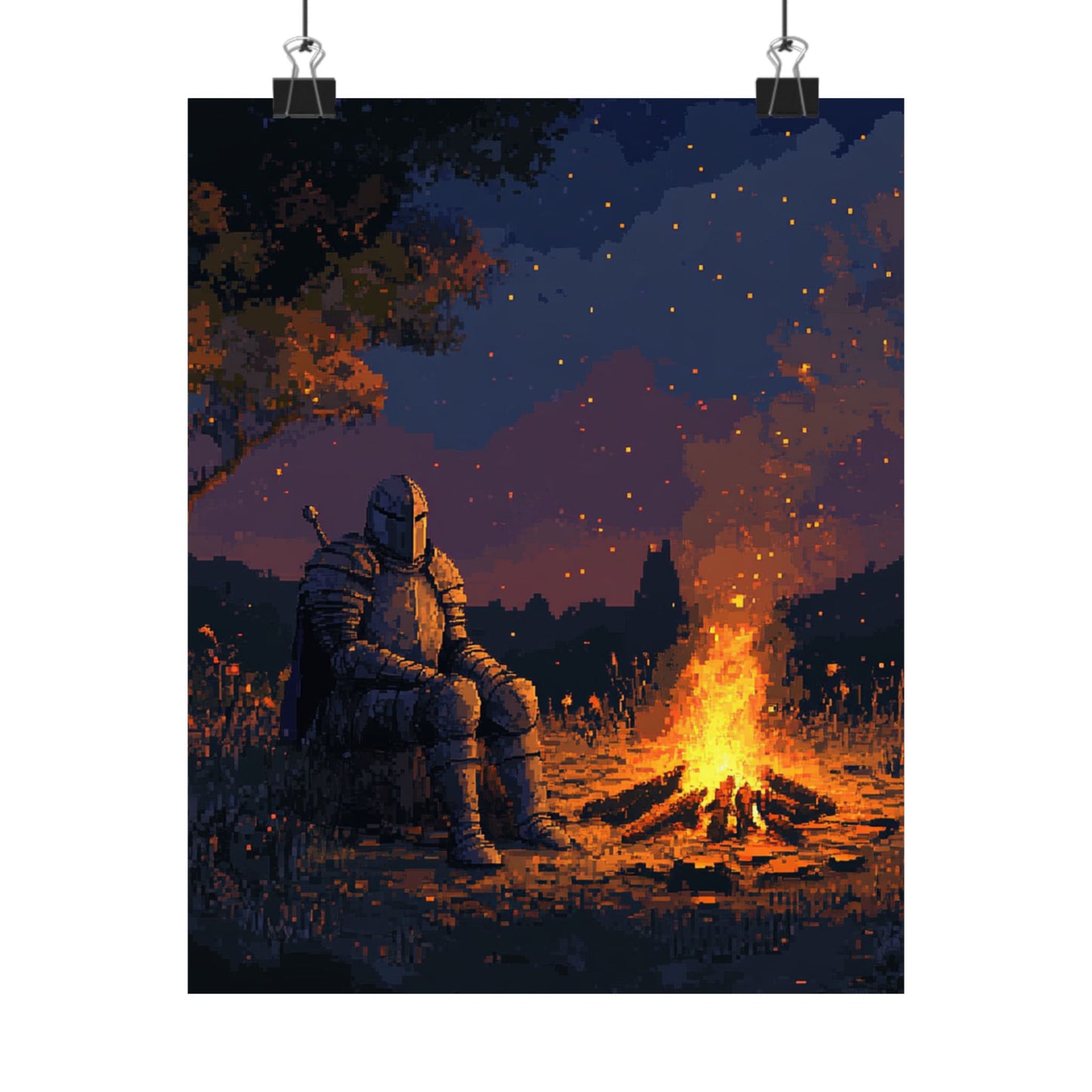 Medieval Knight Campfire Matte Vertical Poster | Cozy Decor for Gamers & Fantasy Lovers