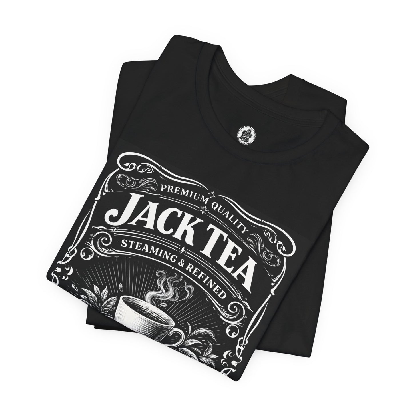 Jack Tea Vintage Label Tee — Brewed & Crafted Coffee-Style Tea Graphic T-Shirt
