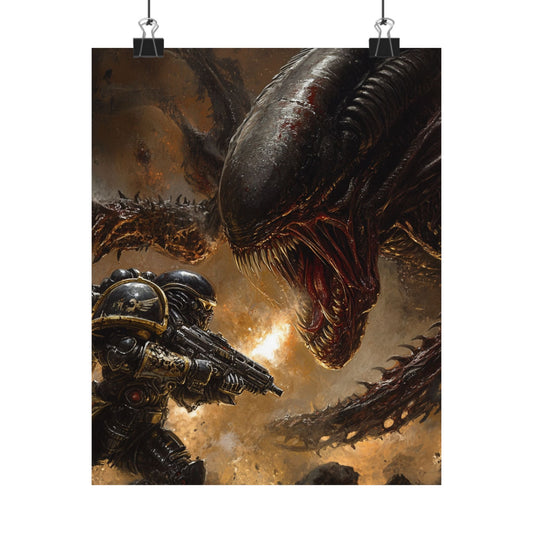 Epic Battle Matte Vertical Poster - Sci-Fi Alien Art