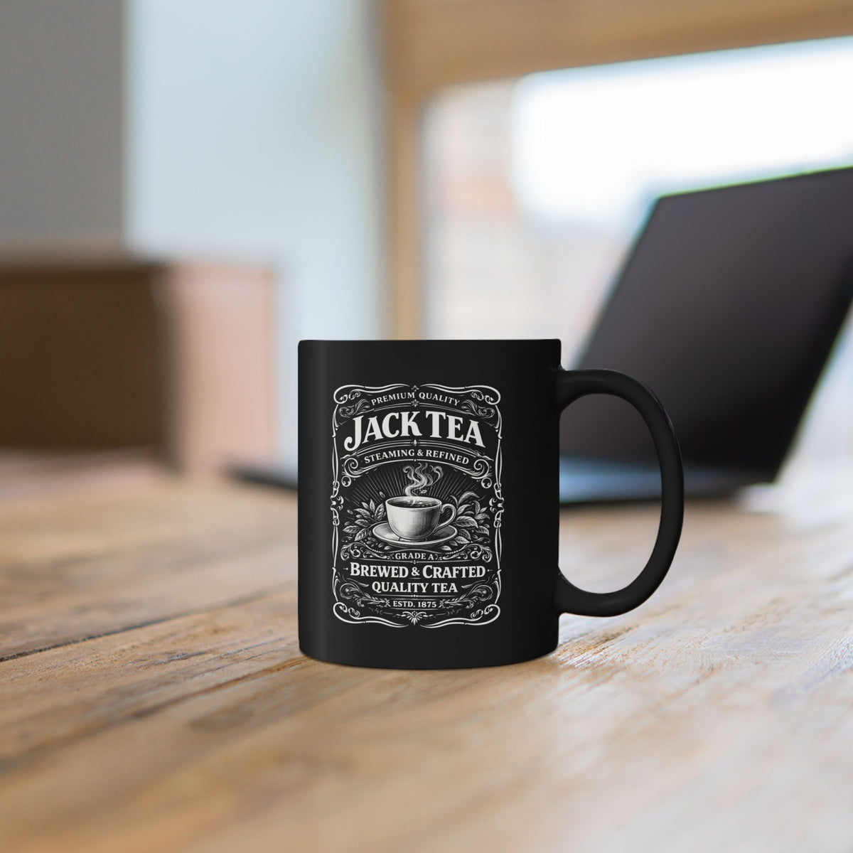 Jack Tea Vintage Black Mug — Brewed & Crafted Tea Design (11oz, 15oz)