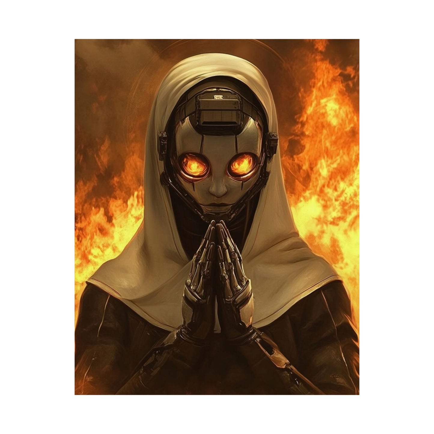 Futuristic Matte Vertical Poster - Robotic Figure with Flames