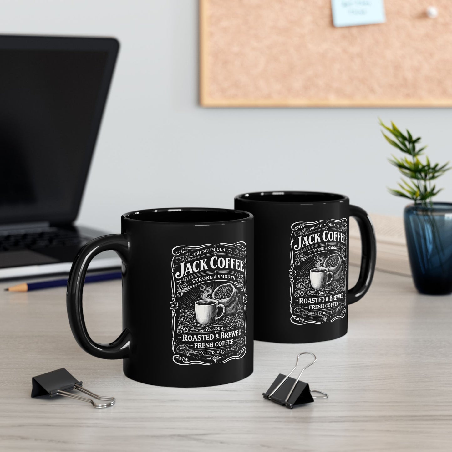 Jack Coffee Vintage Label Black Mug – Roasted & Brewed 11oz/15oz