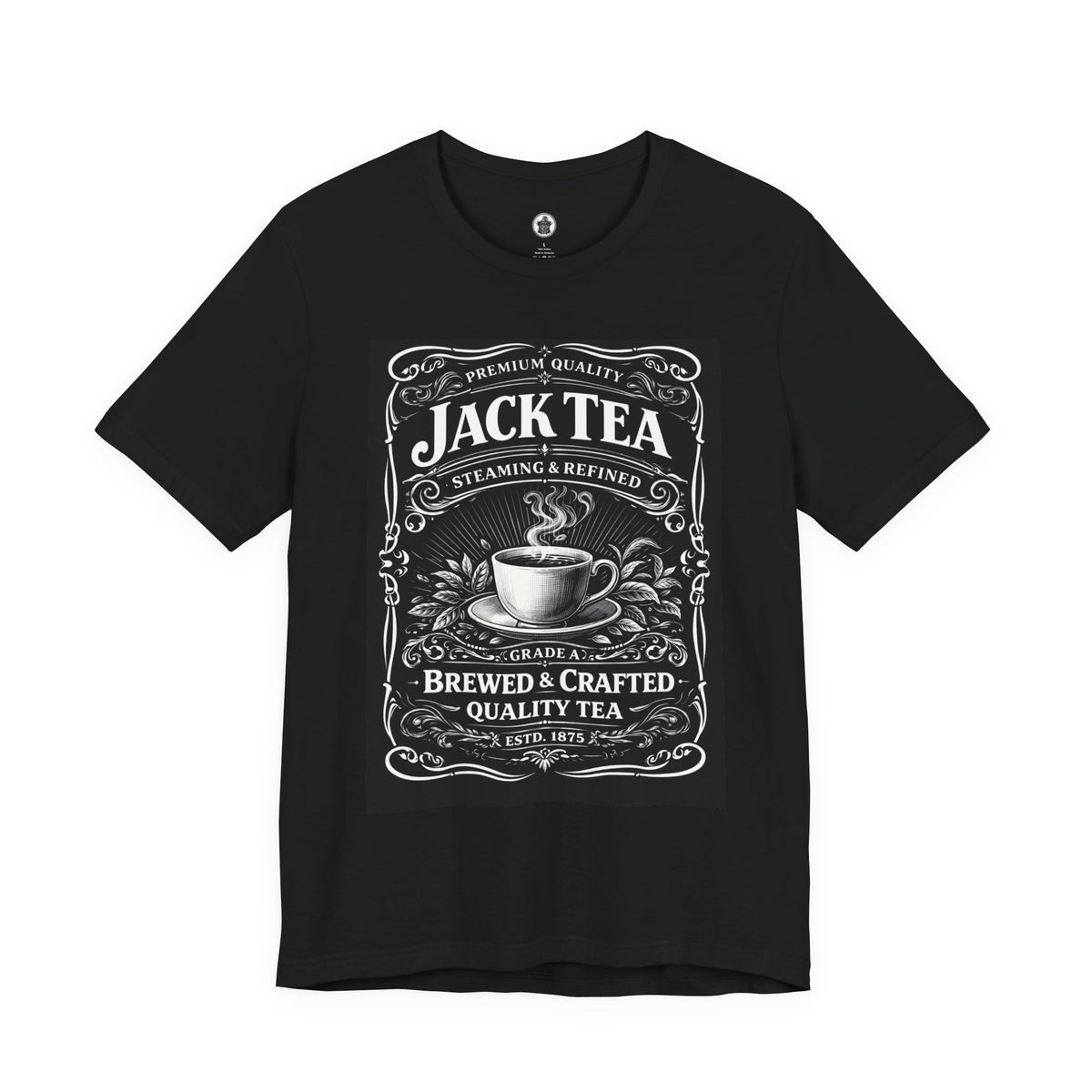 Jack Tea Vintage Label Tee — Brewed & Crafted Coffee-Style Tea Graphic T-Shirt