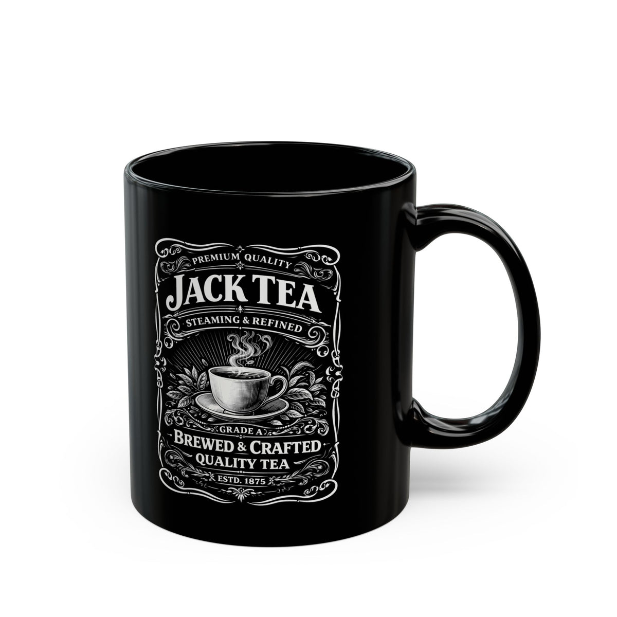 Jack Tea Vintage Black Mug — Brewed & Crafted Tea Design (11oz, 15oz)